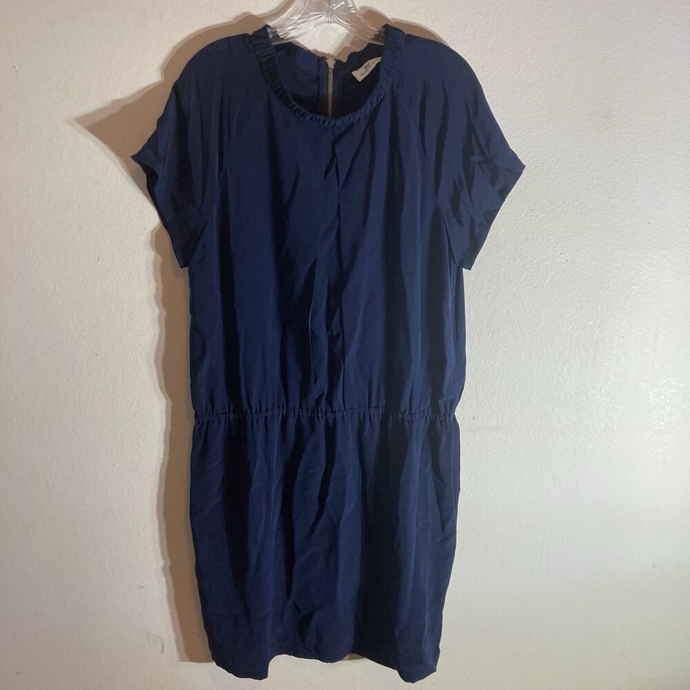 VINEYARD VINES blue crew neck low waist short raglan sleeves silk dress 14